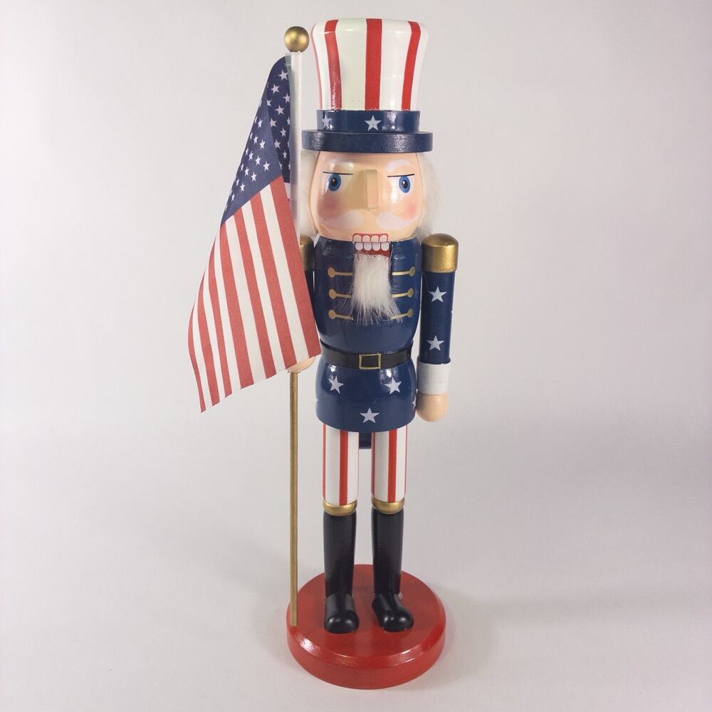 14" Uncle Sam Nutcracker Patriotic Americana Holiday Decoration Red, White, Blue